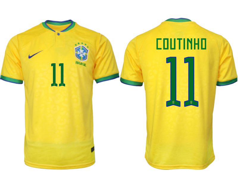 Men 2022 World Cup National Team Brazil home aaa version yellow #11 Soccer Jersey